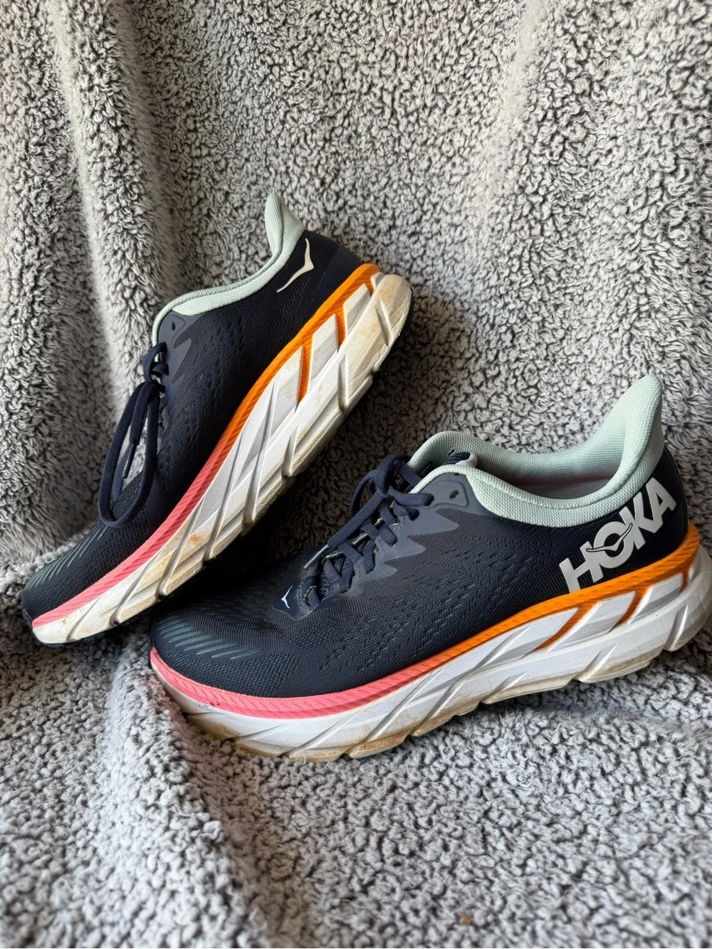 HOKA Clifton Running Shoes Navy Coral Mint Women's 10.5 Cushioned
